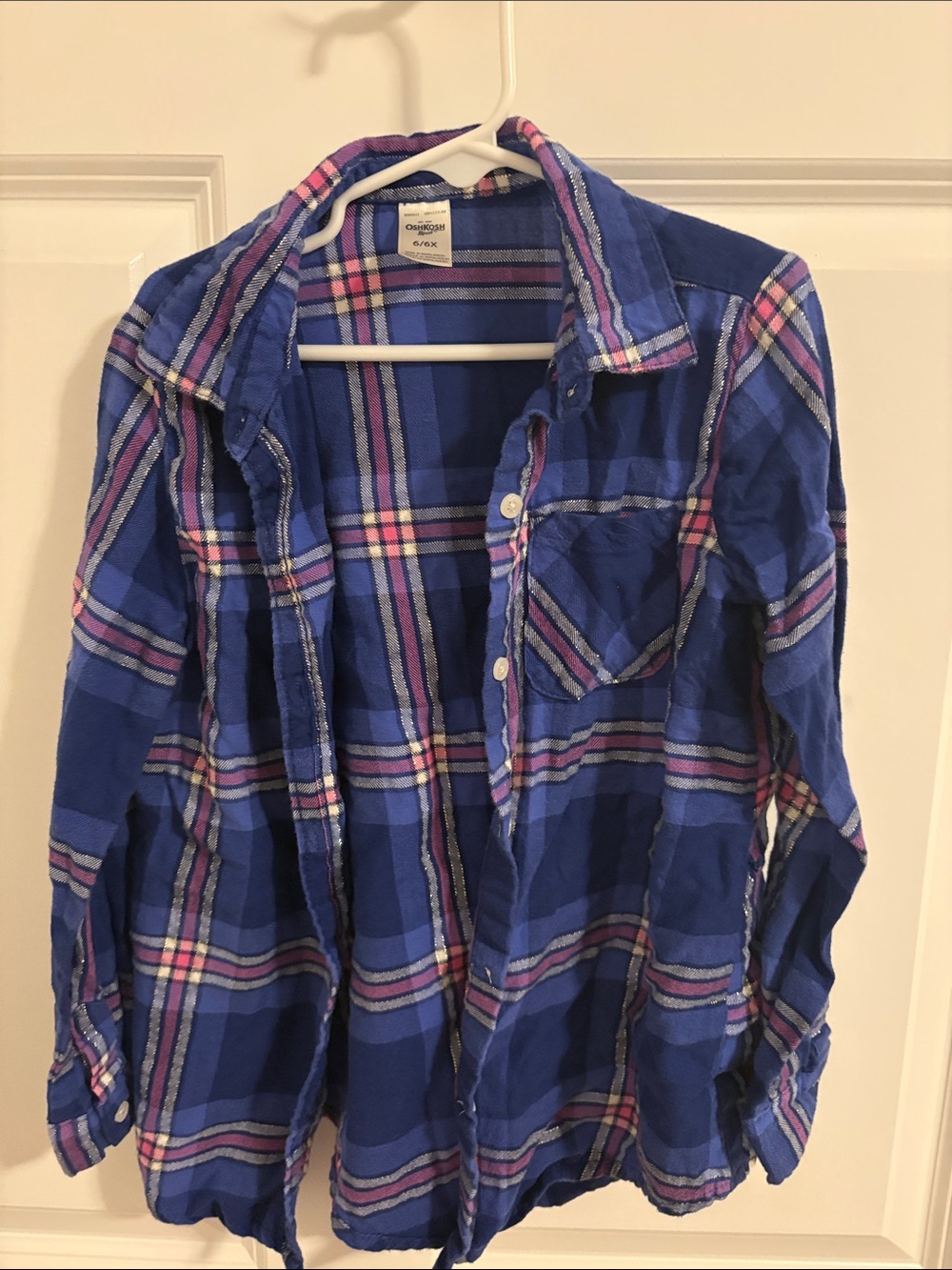 OshKosh B'gosh Blue Plaid Button-Down Shirt with Pink Accents